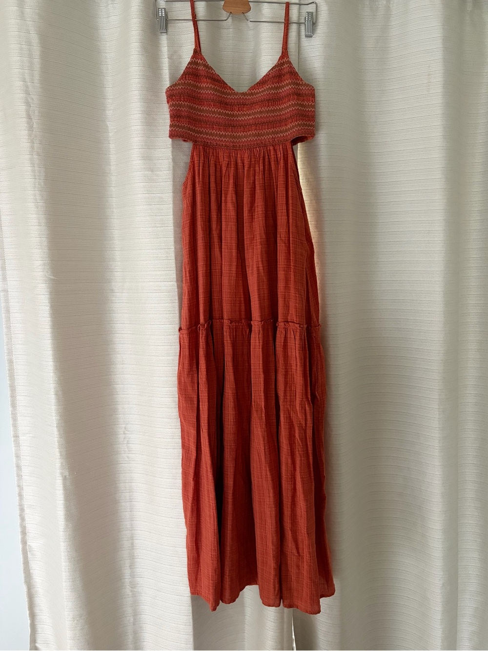 Roxy Rust Red Smocked Bodice Tiered Maxi Dress